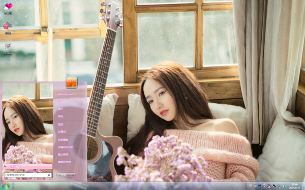窗台下的美女Win10主题