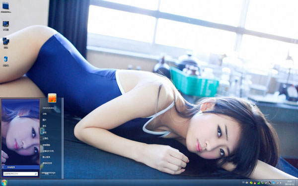 蓝色泳装美女Win10主题