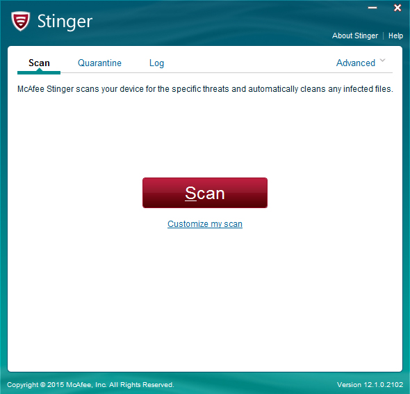 McAfee AVERT Stinger(杀毒软件) V12.1.0.2102 32位 绿色版